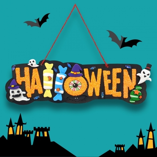 [파스텔클레이]우드 모스 할로윈 레터링 데코판 방문걸이 만들기