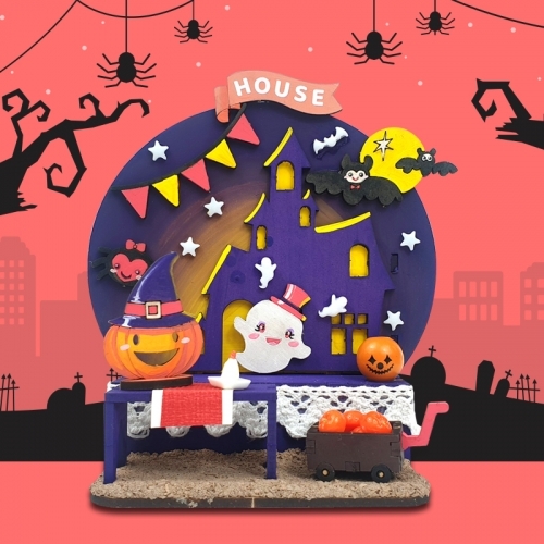 [파스텔클레이]우드 할로윈 달빛 유령 하우스 다용도 꽂이 만들기