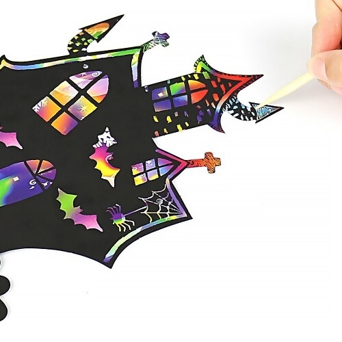 [파스텔클레이]할로윈 박쥐 성 스크래치 페이퍼 컬러링 보드 세트