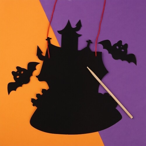 [파스텔클레이]할로윈 박쥐 성 스크래치 페이퍼 컬러링 보드 세트