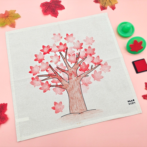 [오늘놀이] 가을 나무 스탬프 염색 손수건(단풍/은행/낙엽도장 선택/패브릭패드 포함/광목 손수건/KC인증)