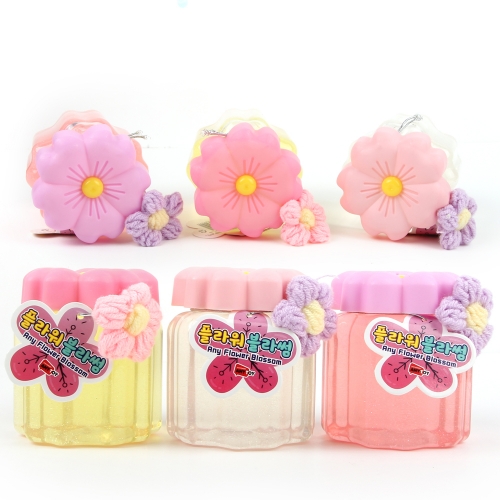 플라워 블라썸 슬라임 반짝이 액체괴물 예쁜꽃모양 꽃브로치 색상랜덤