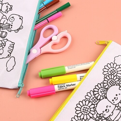 [파스텔클레이] 플라워 피크닉 동물 색칠 패브릭 파우치 지퍼형 꾸미기