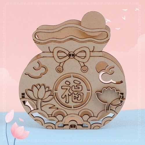 [파스텔클레이] 우드 연꽃 리본 복주머니 무드등 램프 꾸미기