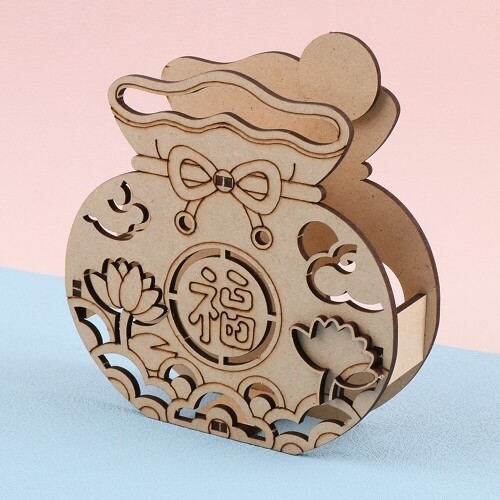 [파스텔클레이] 우드 연꽃 리본 복주머니 무드등 램프 꾸미기