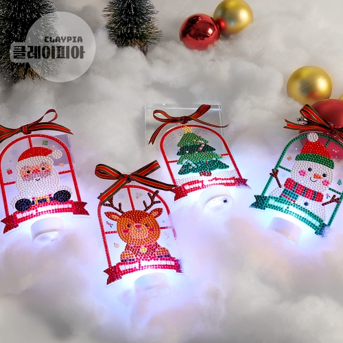 크리스마스 리본 보석십자수 무드등