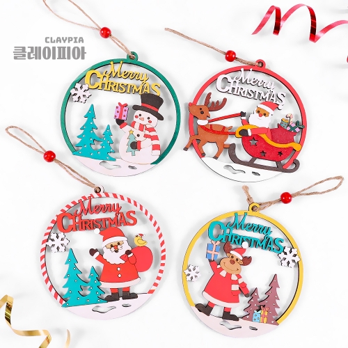 크리스마스 원형 팬시우드 오너먼트