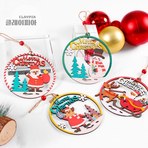 크리스마스 원형 팬시우드 오너먼트