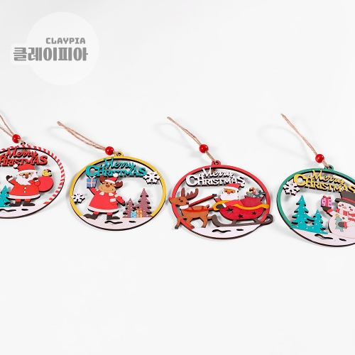크리스마스 원형 팬시우드 오너먼트