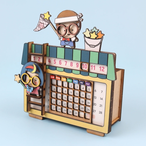 우드DIY 만년달력 만들기 MDF 펜꽂이 포인트 탁상용 캘린더 꾸미기 받침대 스티커포함