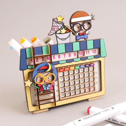 우드DIY 만년달력 만들기 MDF 펜꽂이 포인트 탁상용 캘린더 꾸미기 받침대 스티커포함