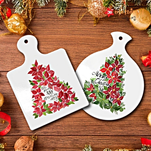 메리크리스마스 캘리 아트 디자인 크리스마스 레드에디션 세라믹 냄비 받침 도자기 받침