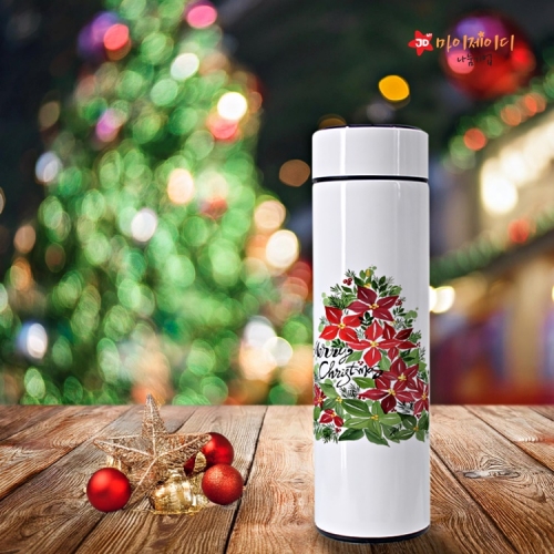 메리크리스마스 캘리그래피 아트디자인 레드에디션 크리스마스 온도계 텀블러500ml