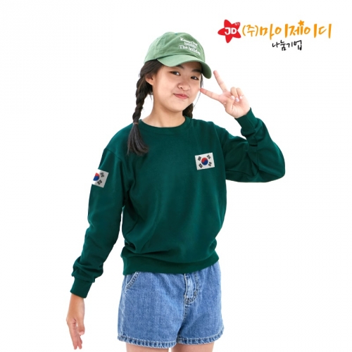 국내산 고급 특양면 맨투맨 아트 티셔츠 긴팔 _ 대한민국 태극기 와펜 자수 맨투맨 (아동/성인)