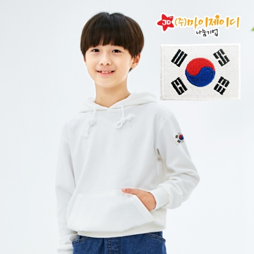 국내산 고급 특양면 후드 티셔츠 고급 자수와펜 대한민국 태극기 (아동성인)