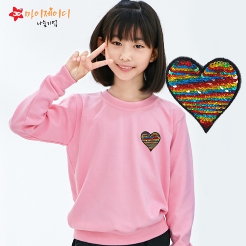 국내산 고급 특양면 맨투맨 아트 티셔츠 긴팔 _ 반짝반짝 투톤반전 스팽글 맨투맨 컬러오브하트