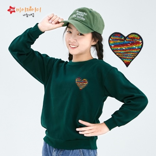 국내산 고급 특양면 맨투맨 아트 티셔츠 긴팔 _ 반짝반짝 투톤반전 스팽글 맨투맨 컬러오브하트