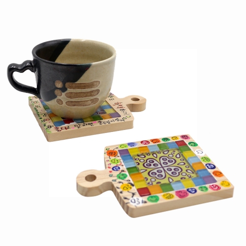 모자이크 타일 원목 컵받침