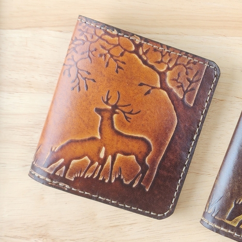 수제반지갑/지갑선물/좋은기운사슴/남자반지갑수제지갑/통가죽수제카드지갑