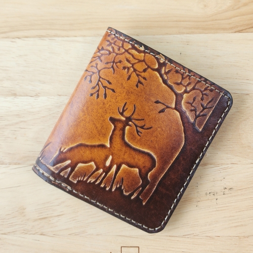 수제반지갑/지갑선물/좋은기운사슴/남자반지갑수제지갑/통가죽수제카드지갑