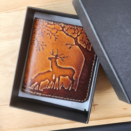 수제반지갑/지갑선물/좋은기운사슴/남자반지갑수제지갑/통가죽수제카드지갑