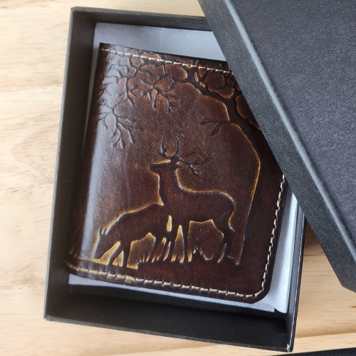 수제반지갑/지갑선물/좋은기운사슴다크브라운/남자반지갑수제지갑/통가죽수제카드지갑