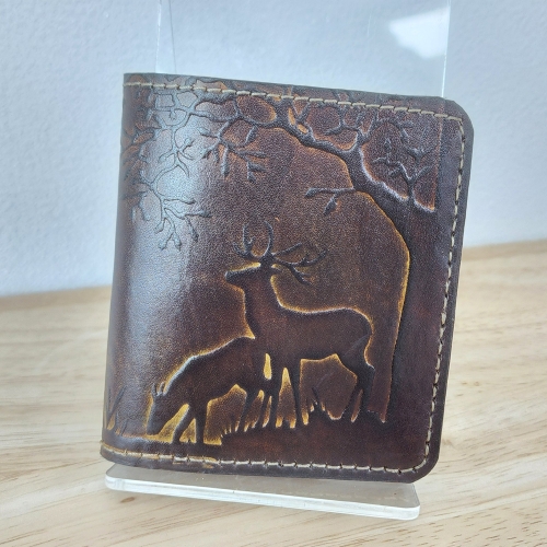 수제반지갑/지갑선물/좋은기운사슴다크브라운/남자반지갑수제지갑/통가죽수제카드지갑