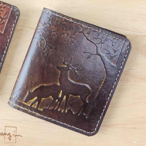 수제반지갑/지갑선물/좋은기운사슴다크브라운/남자반지갑수제지갑/통가죽수제카드지갑