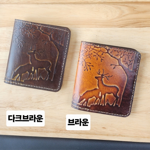 수제반지갑/지갑선물/좋은기운사슴다크브라운/남자반지갑수제지갑/통가죽수제카드지갑