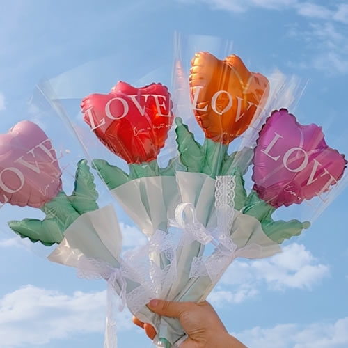 튤립 하트 꽃 풍선 꽃다발
