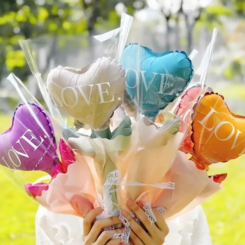 튤립 하트 꽃 풍선 꽃다발