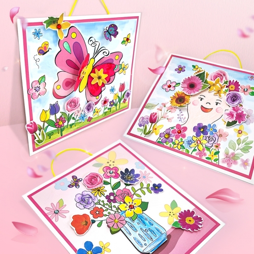 만들기 봄꽃 입체 컬러링 종이 액자 (3인용)