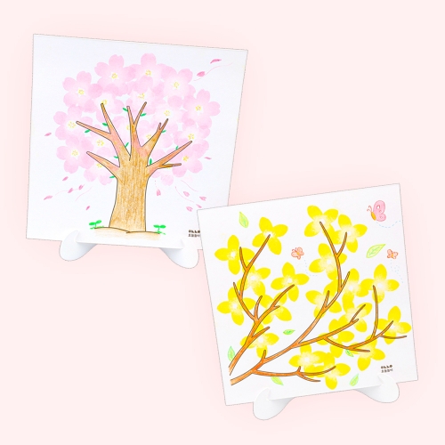 [오늘놀이] 봄꽃 스탬프 종이 액자 꾸미기(2종 택1/잉크패드 포함/액자 받침대/KC인증)