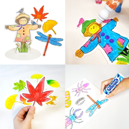 아티바바 가을도안 미술재료 모음ㅣ허수아비 가을나무 단풍잎 잠자리 곤충 도안 이삭줍기 명화그리기 색칠공부 가을 미술 재료ㅣ환경구성