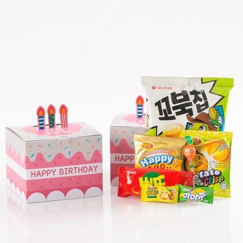 생일축하해 촛불 팝업 과자 선물세트 구디백(팝업 기프트박스+간식7종)