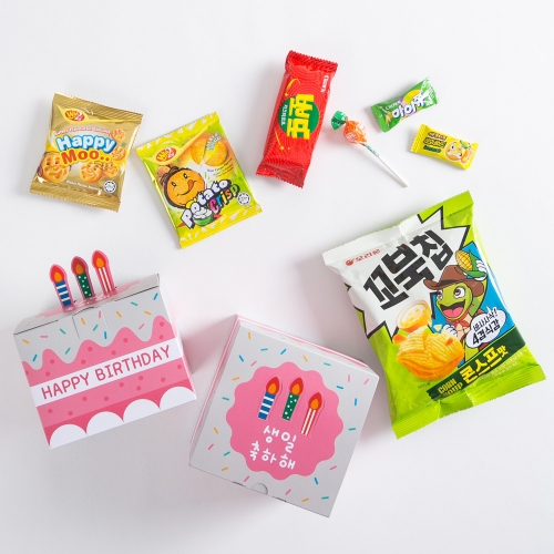 생일축하해 촛불 팝업 과자 선물세트 구디백(팝업 기프트박스+간식7종)