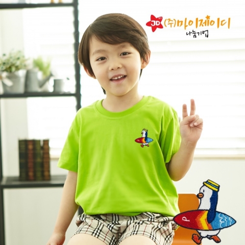 국산 순면 아트 티셔츠 면티 반팔 환경유니버스 고급와펜자수 서핑펭귄(9색)