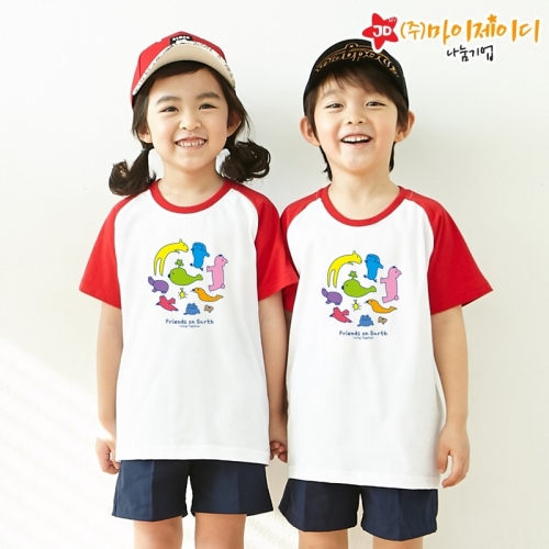 국산 순면 30수 나그랑 티셔츠 면티 반팔 야구티 _환경유니버스 플래닛프렌즈(아동성인)