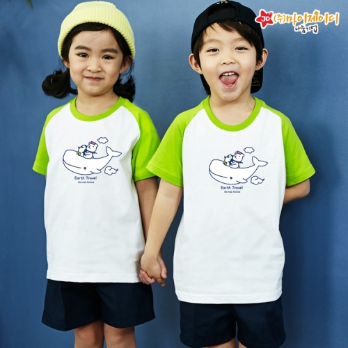 국산 순면 30수 나그랑 티셔츠 면티 반팔 야구티 _환경유니버스 하늘고래항공사(아동성인)