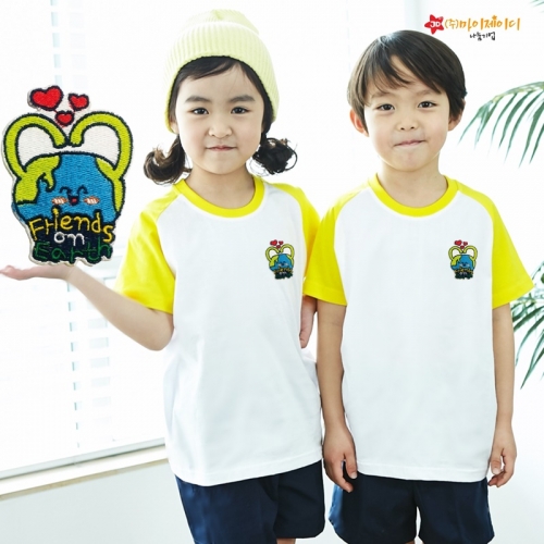 국산 순면 30수 나그랑 티셔츠 면티 반팔 야구티 _고급 와펜자수 러브플래닛(아동성인)