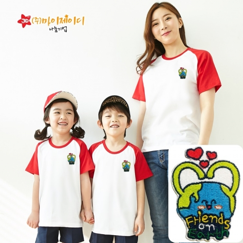 국산 순면 30수 나그랑 티셔츠 면티 반팔 야구티 _고급 와펜자수 러브플래닛(아동성인)