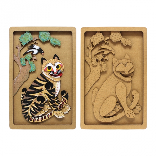 우든페이퍼 민화 입체 액자 까치와 호랑이