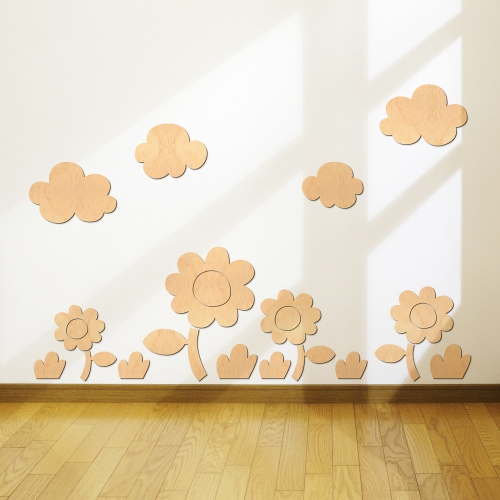 우드스티커 꽃과들 반제품