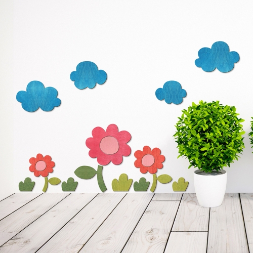 우드스티커 꽃과들 컬러완제품