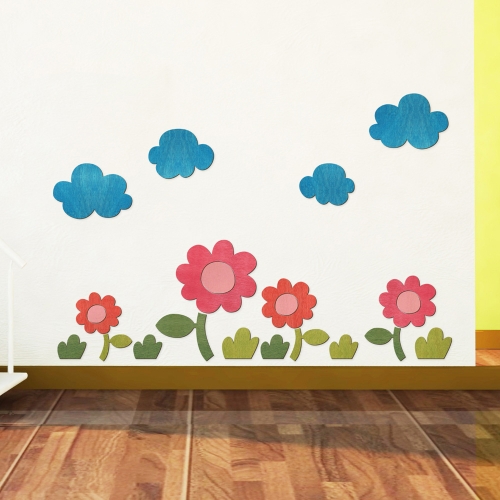 우드스티커 꽃과들 컬러완제품