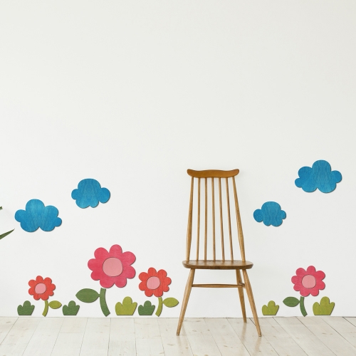 우드스티커 꽃과들 컬러완제품