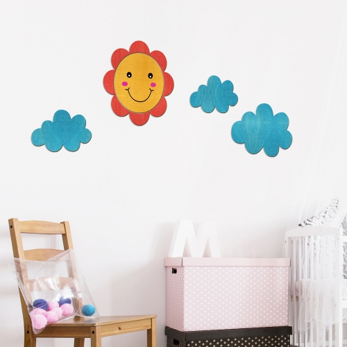 우드스티커 해와구름 컬러완제품