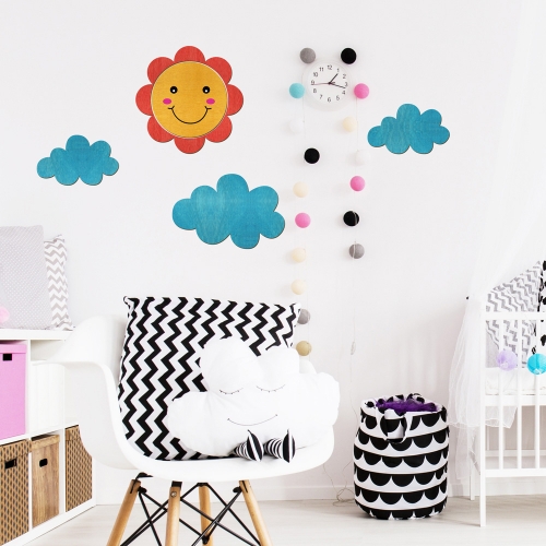 우드스티커 해와구름 컬러완제품