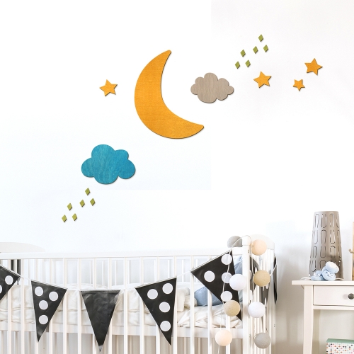 우드스티커 달과별 컬러완제품