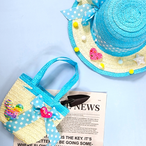 [만꾸] 썸머 밀짚모자 가방세트